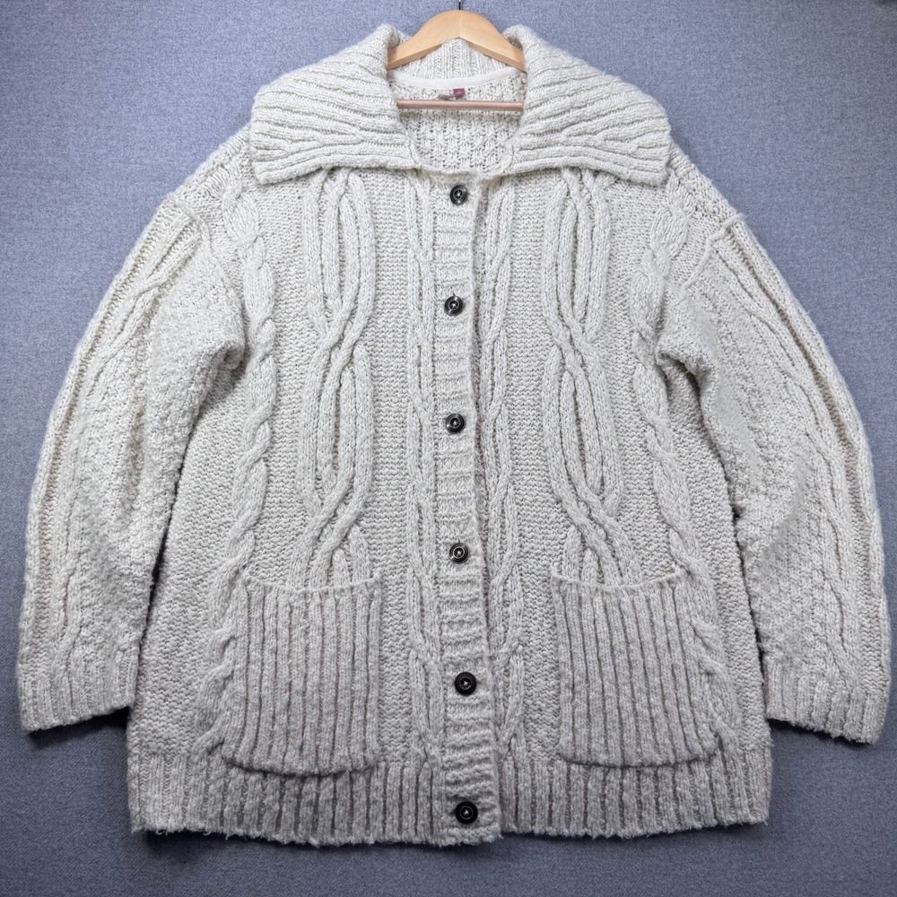 Pilcro Oatmeal Cable-Knit Button Cardigan